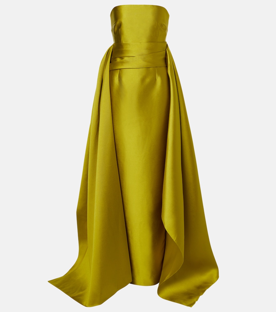 Solace London Women's Yellow Draped Strapless Satin Gown UK Size 8 - Mytheresa