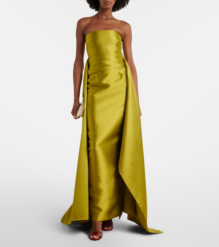 Solace London Draped strapless satin gown