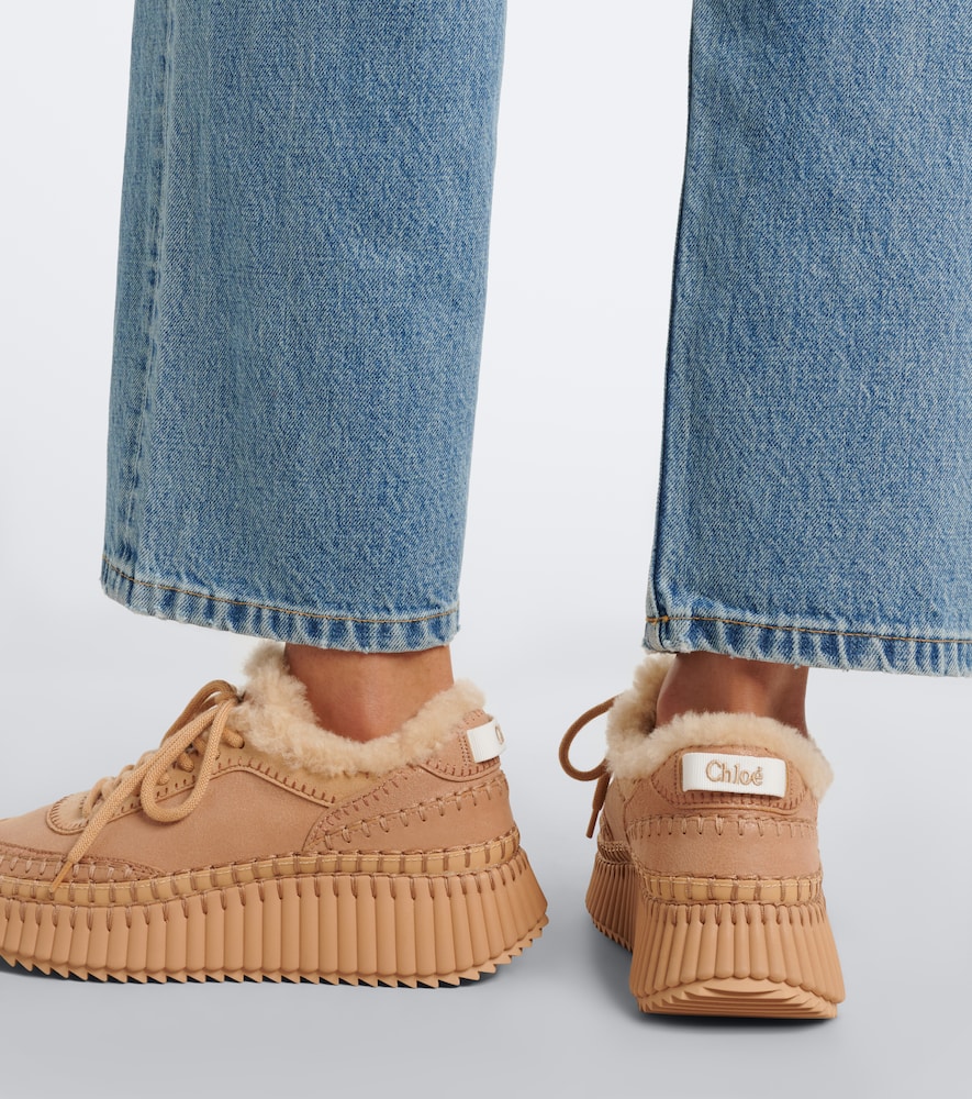 Chloé Nama Shearling-Lined Suede Platform Sneakers
