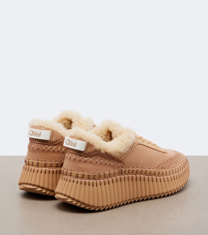 Chloé Nama Shearling-Lined Suede Platform Sneakers