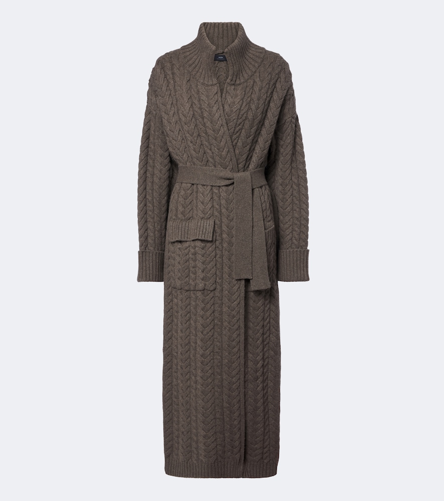 Arch4 Bond Street Cable-knit Cashmere Long Cardigan In Brown