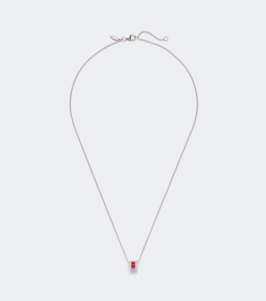 Halskette Baguette Love aus 18kt Weißgold mit Diamanten und Rubinen