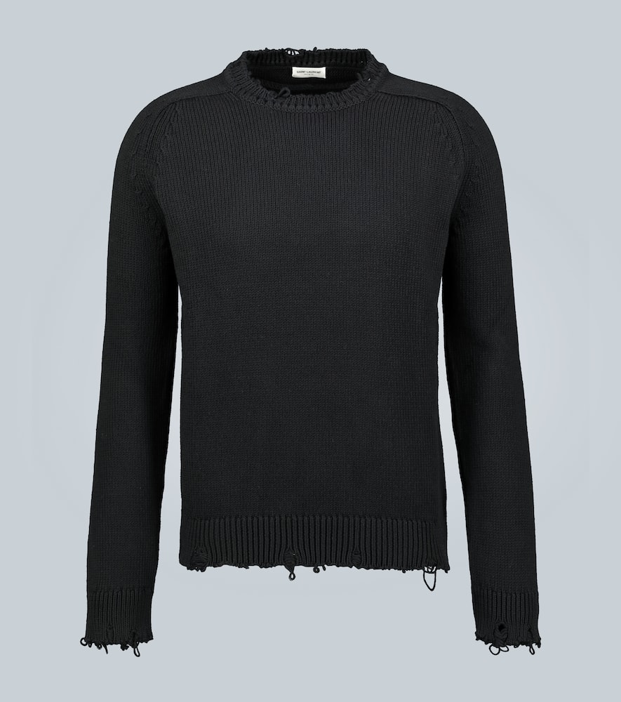 Shop Saint Laurent Destroyed Knit Sweater In Black