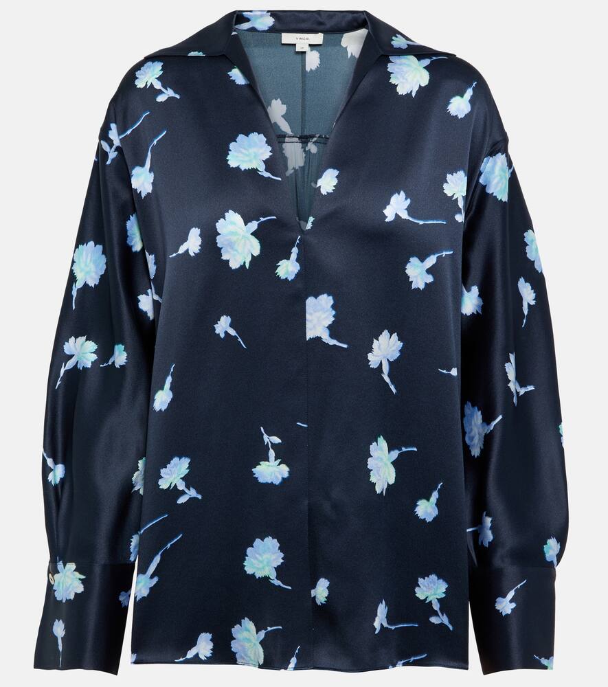 Vince Sea Carnation Shaped-collar Printed Silk Top In Coastal-403cbl