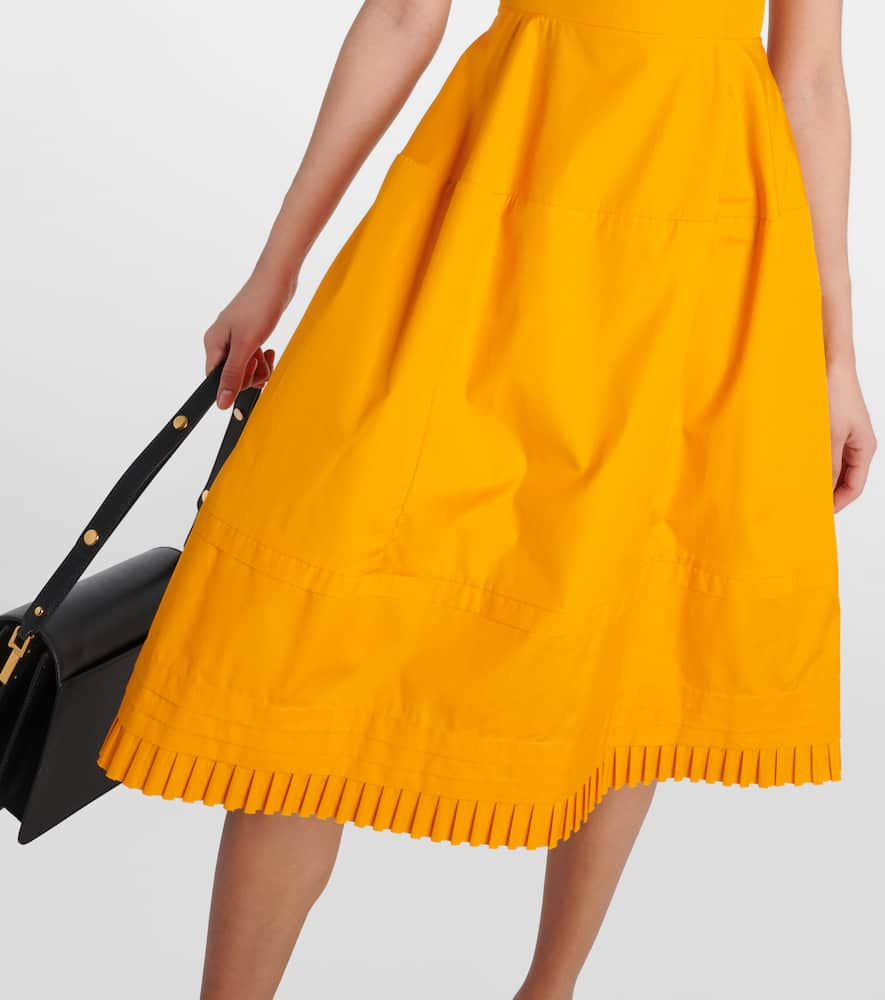 Shop Marni Pleated Cotton Midi Dress In Orange