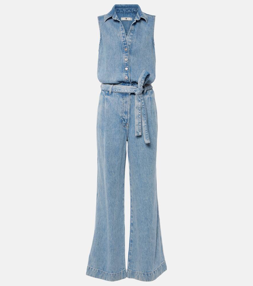 Shop 7 For All Mankind Pleated Denim Jumpsuit In Abyss