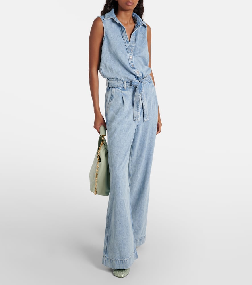 Shop 7 For All Mankind Pleated Denim Jumpsuit In Abyss