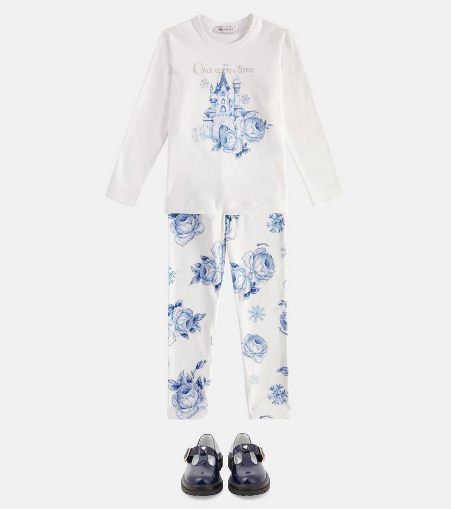 Monnalisa Floral-print Jersey Leggings In Weiss