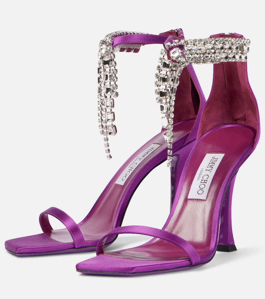 Jimmy Choo Verity 100 Embellished Satin Sandals In Pink