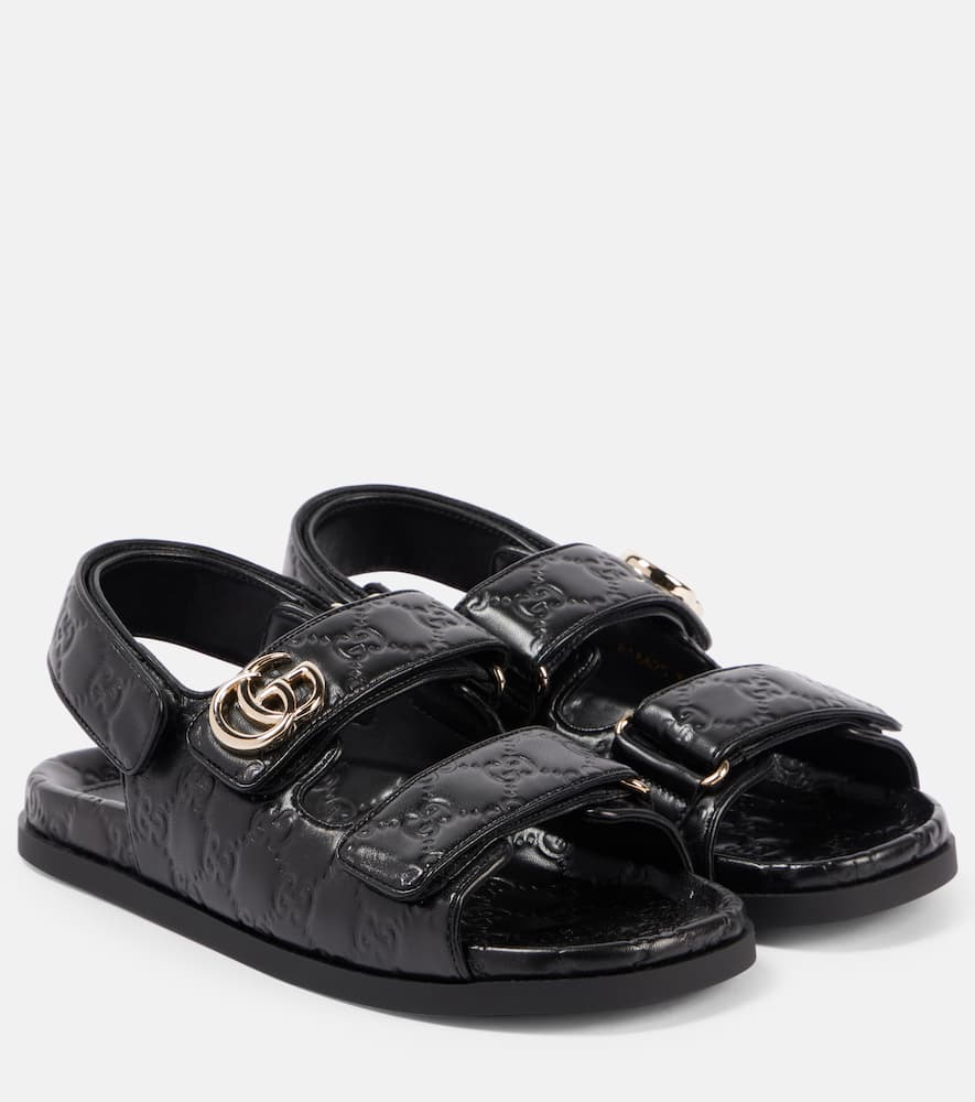 Gucci Nappa Leather Open Toe Flat Sole Sandals In Black