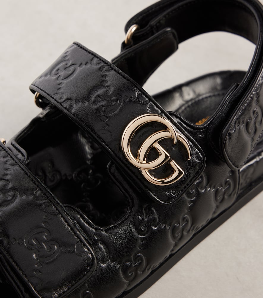 Gucci Nappa Leather Open Toe Flat Sole Sandals In Black