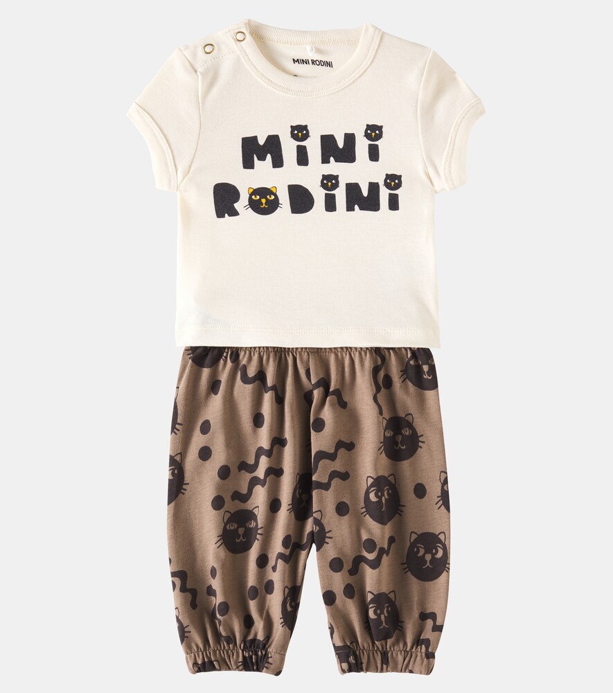  Mini Rodini Mini Rodini Baby Mini Rodini Cats T-shirt And Sweatpants Set 