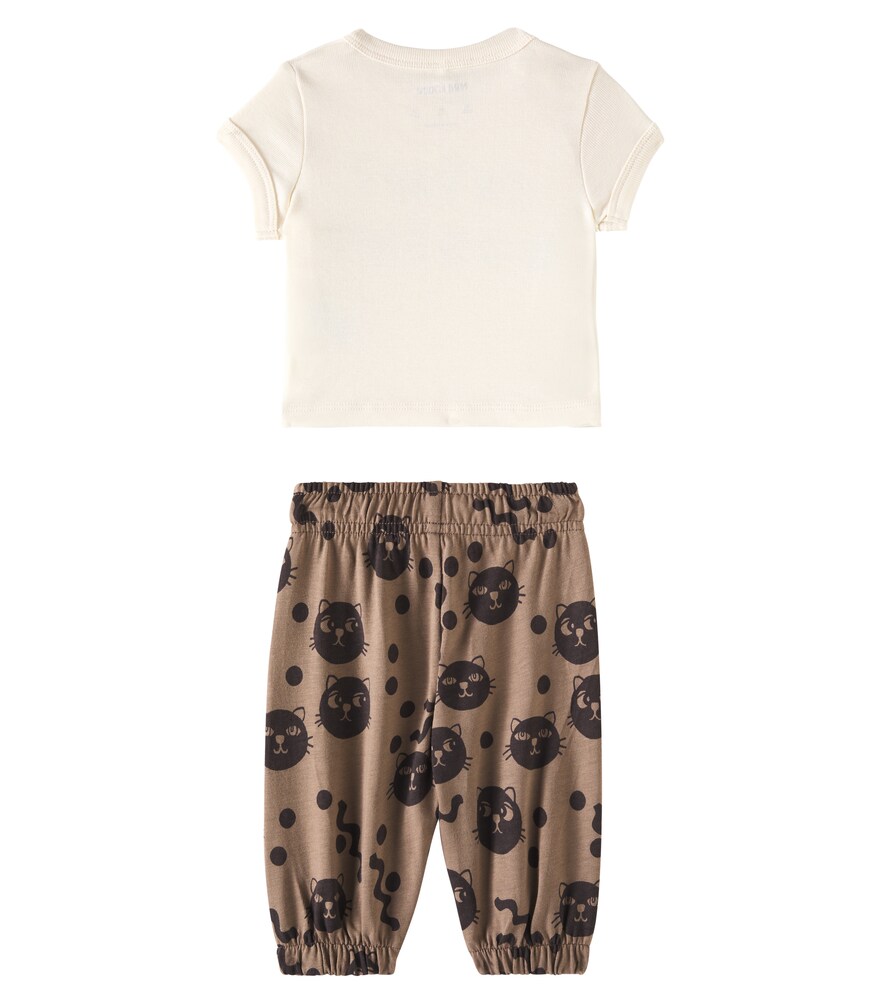  Mini Rodini Mini Rodini Baby Mini Rodini Cats T-shirt And Sweatpants Set 