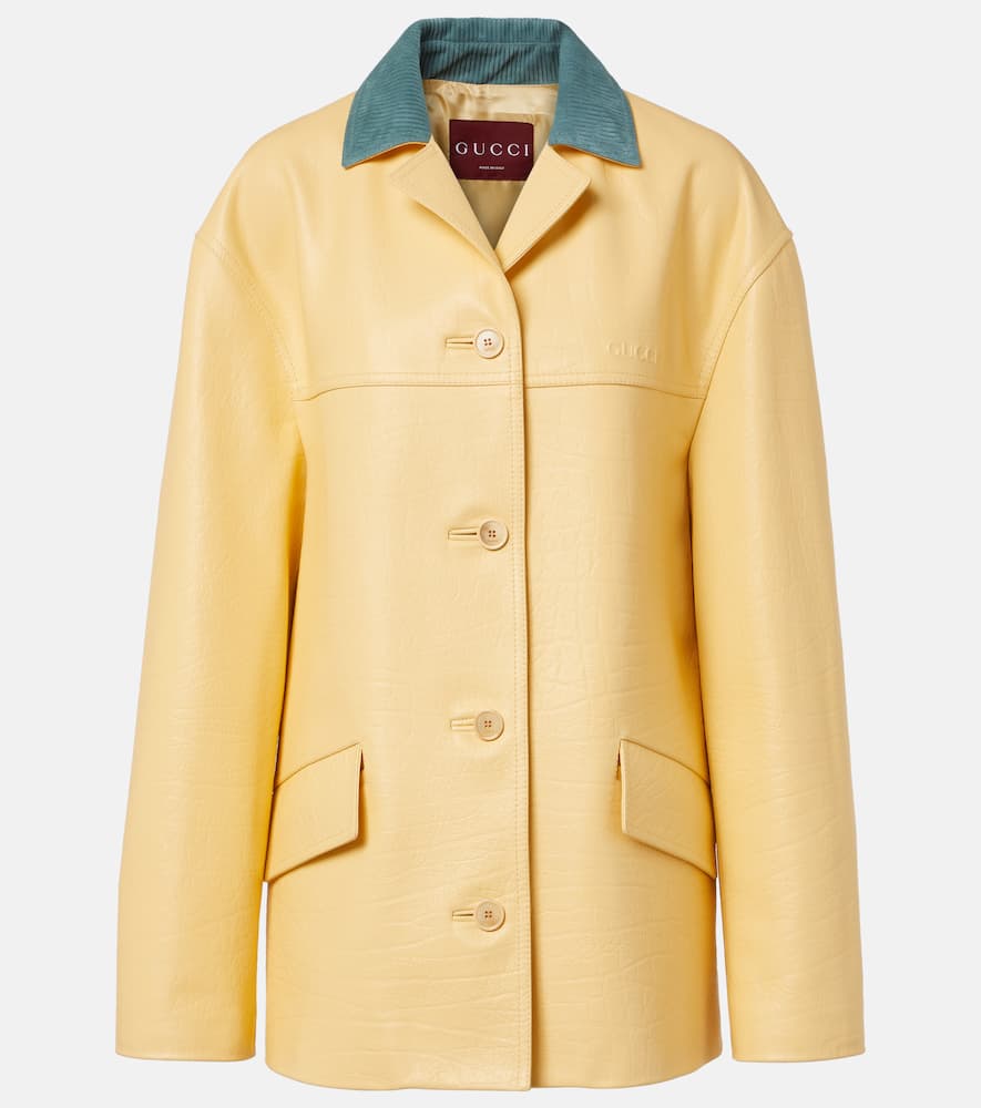 Logo corduroy-trimmed leather jacket