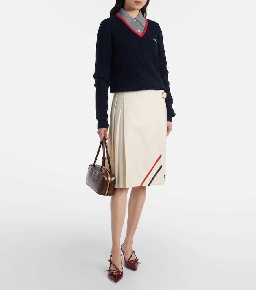 Miu Miu Pleated Wool And Mohair Midi Skirt In White