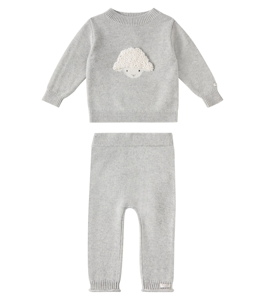 Donsje Baby Denn Wool Sweater And Pants Set In Soft Grey Melange