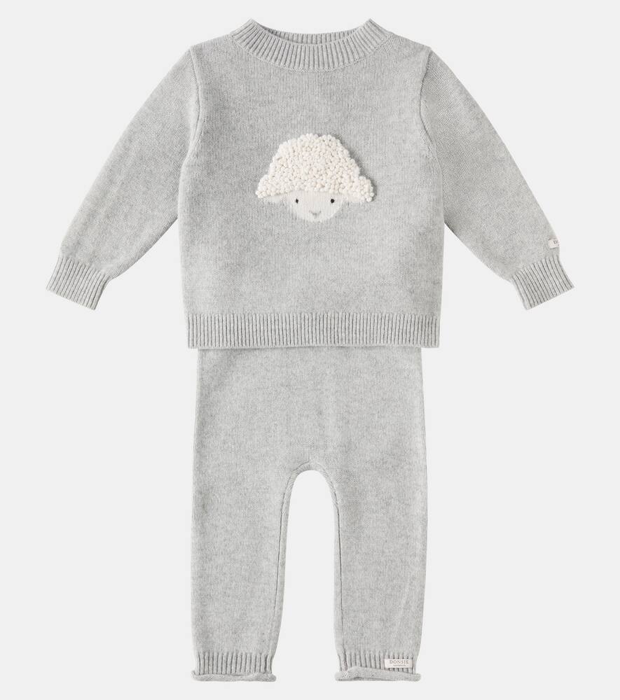 Donsje Baby Denn Wool Sweater And Pants Set In Soft Grey Melange