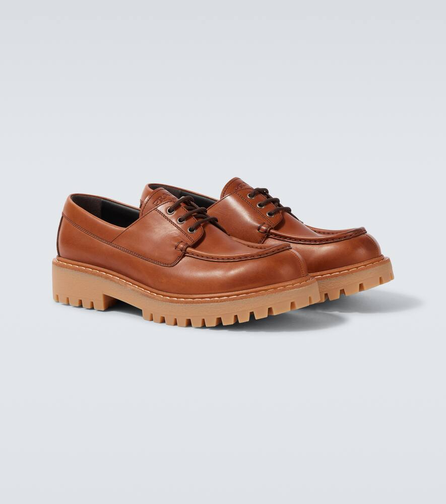 Prada Leather Loafers With Embossed-logo In Brown