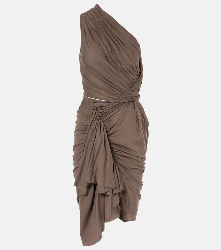 Rick Owens Drkshdw Fog Draped Cutout Cotton Minidress In Grey