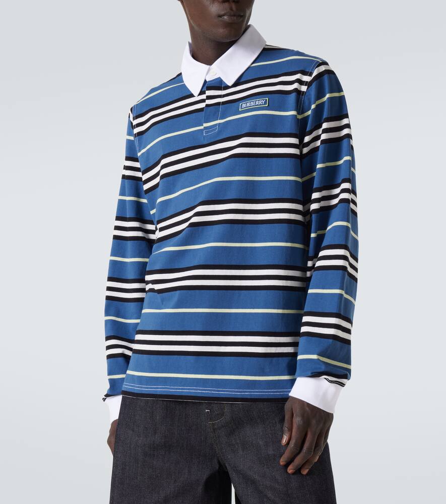 Shop Burberry Striped Cotton Polo Shirt In Blue