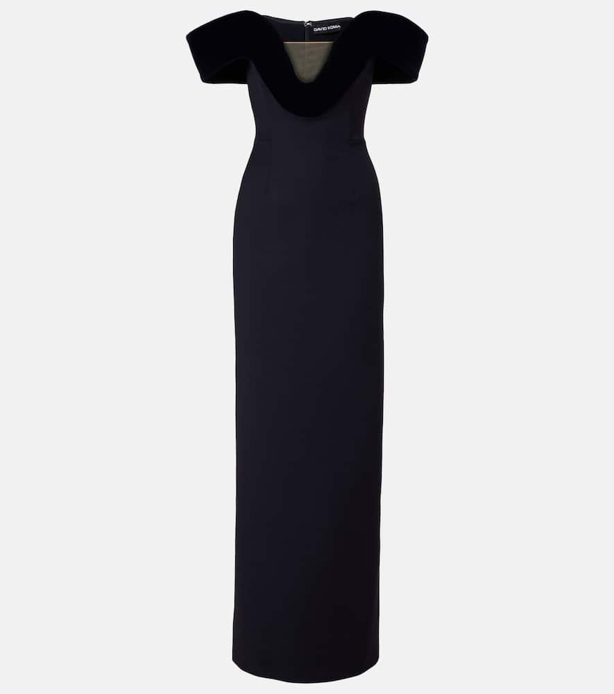 David Koma Off-shoulder Wool-blend Bustier Gown In Black
