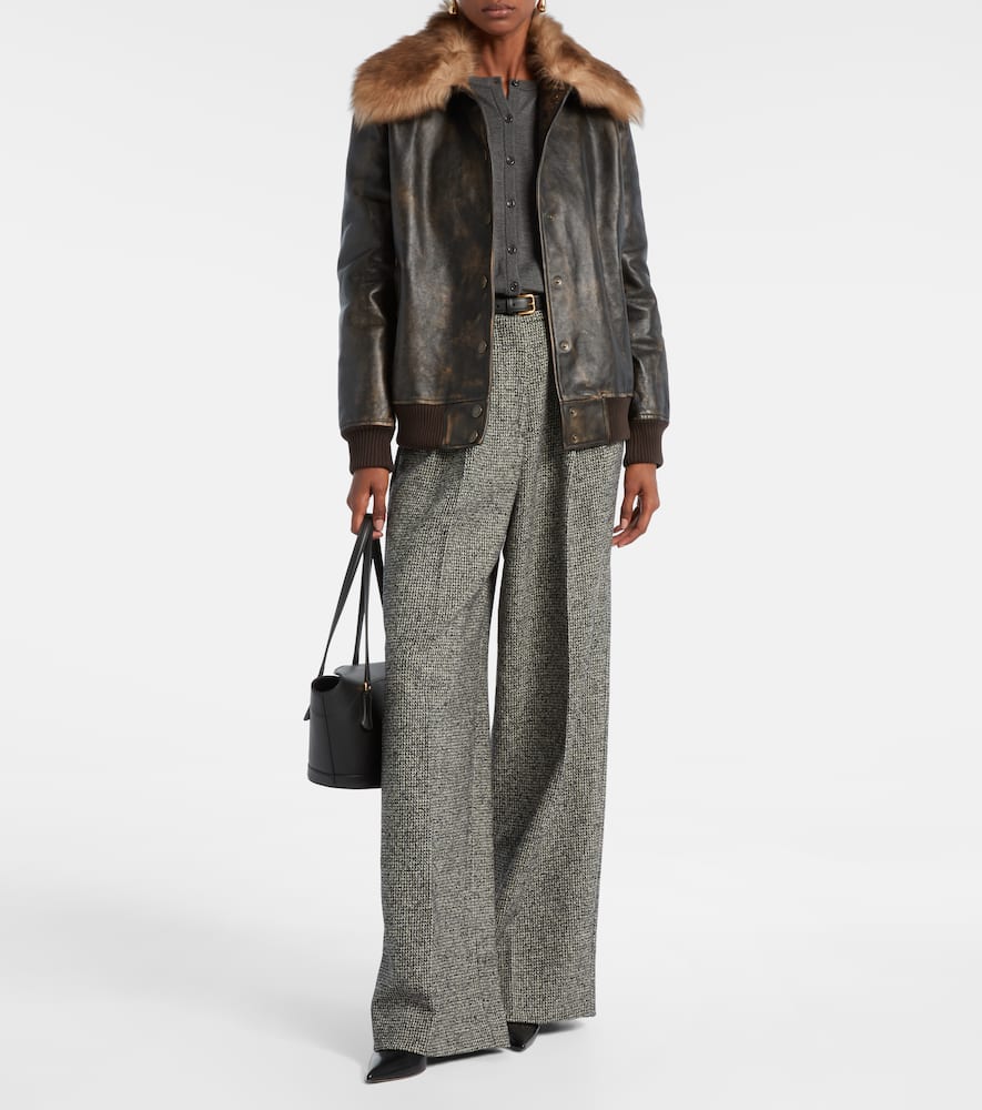 Dolce & Gabbana Shearling-trimmed Leather Bomber Jacket In Brown