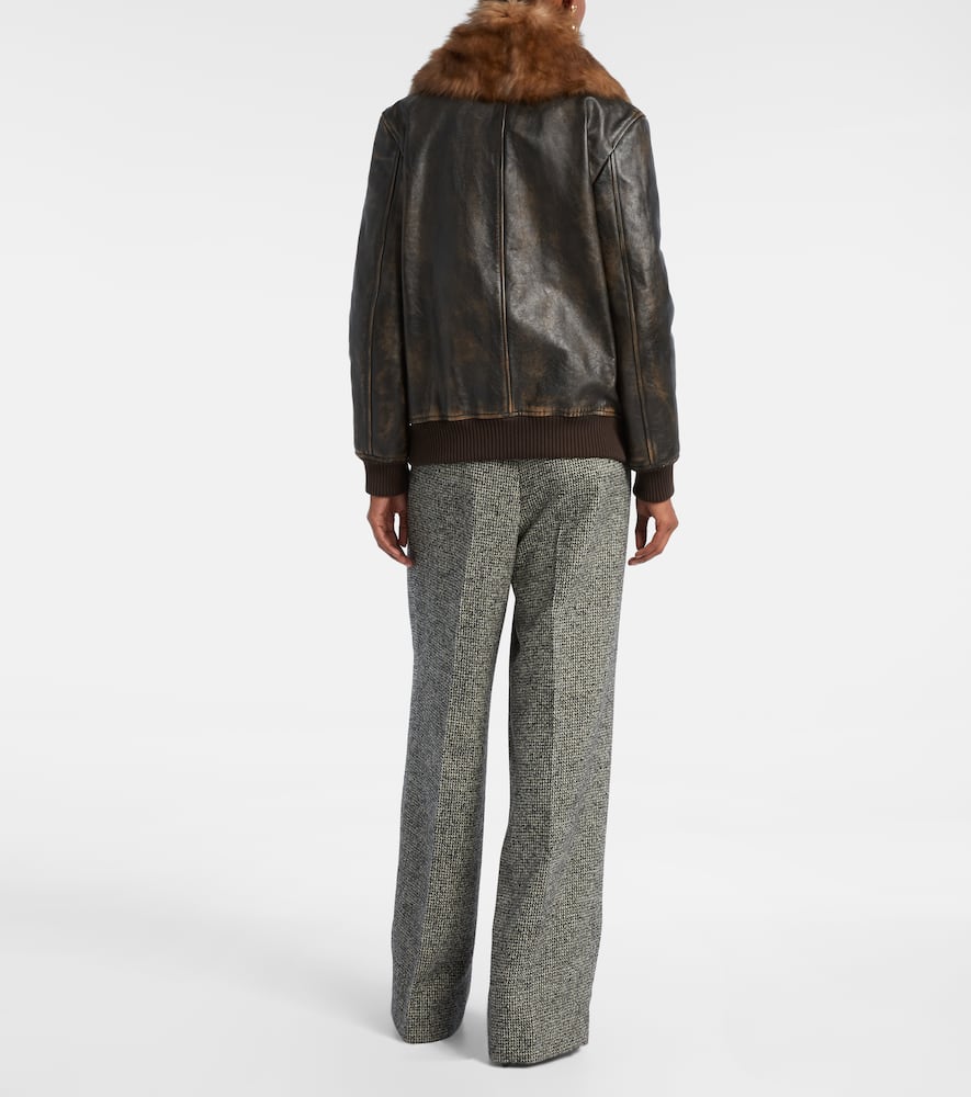 Dolce & Gabbana Shearling-trimmed Leather Bomber Jacket In Brown
