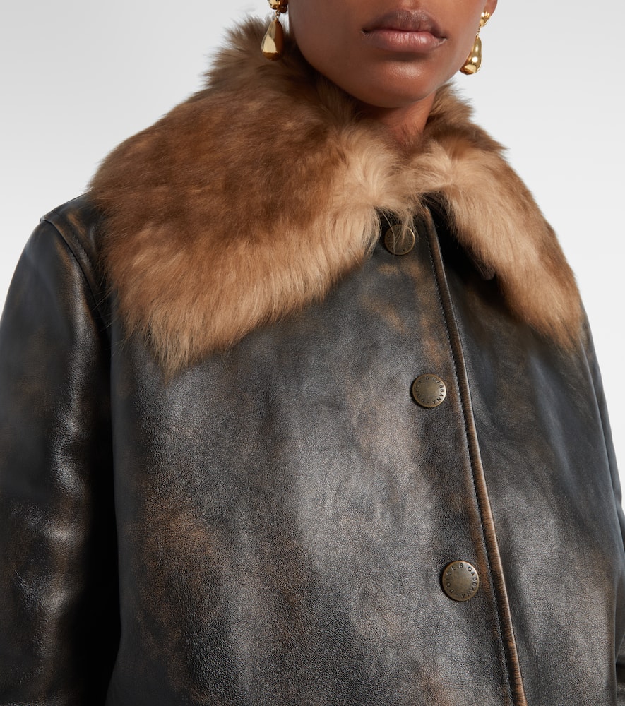 Dolce & Gabbana Shearling-trimmed Leather Bomber Jacket In Brown