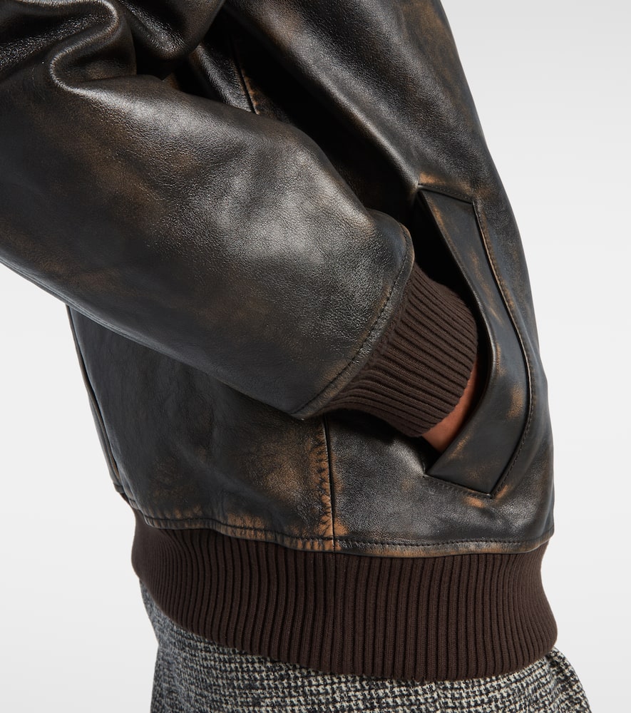 Dolce & Gabbana Shearling-trimmed Leather Bomber Jacket In Brown
