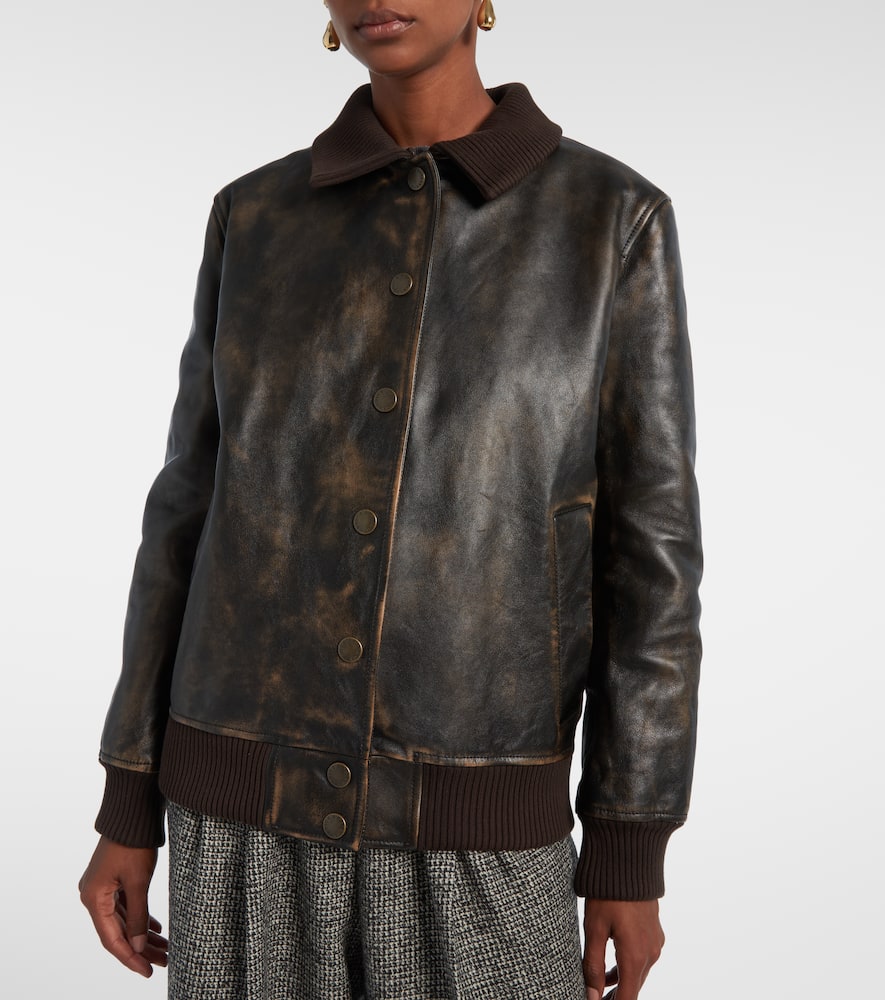 Dolce & Gabbana Shearling-trimmed Leather Bomber Jacket In Brown