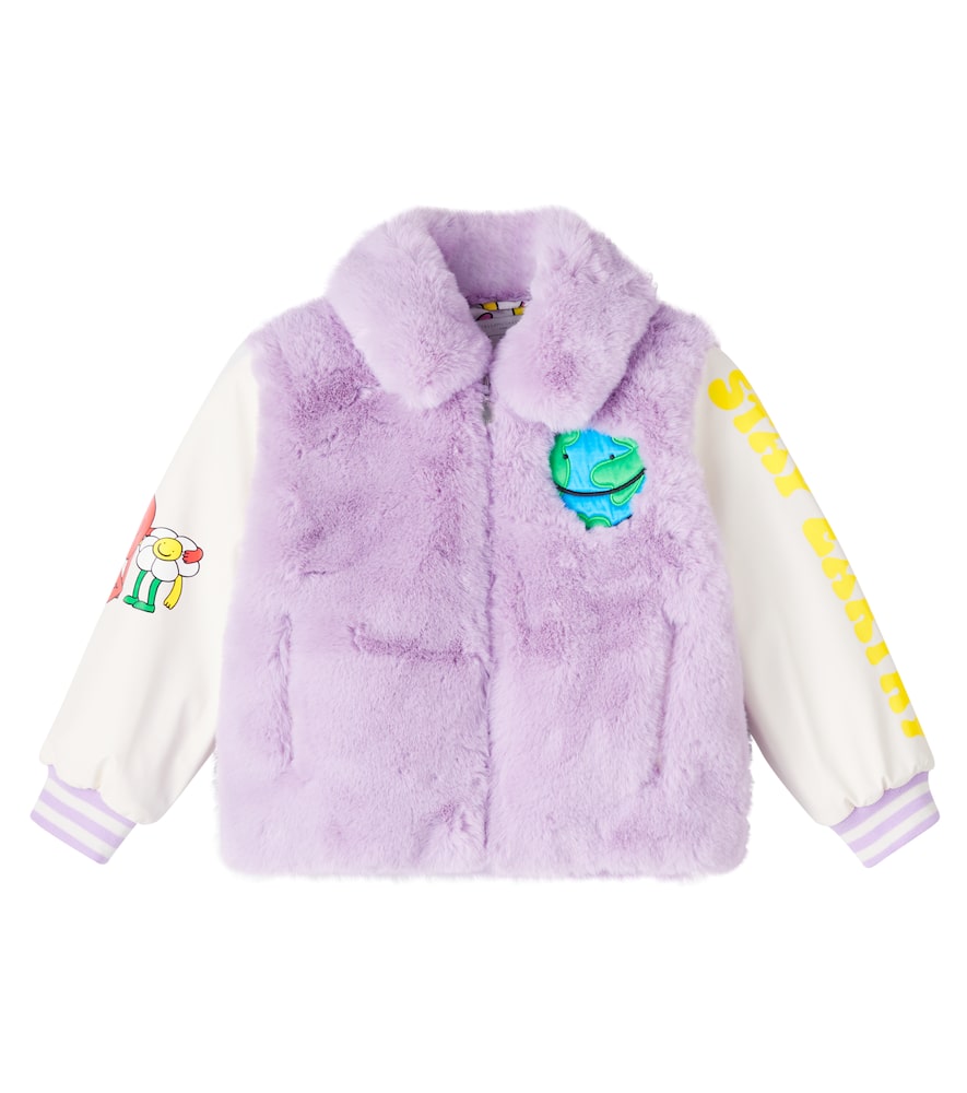 Stella Mccartney Faux Fur-trimmed Varsity Jacket In Purple