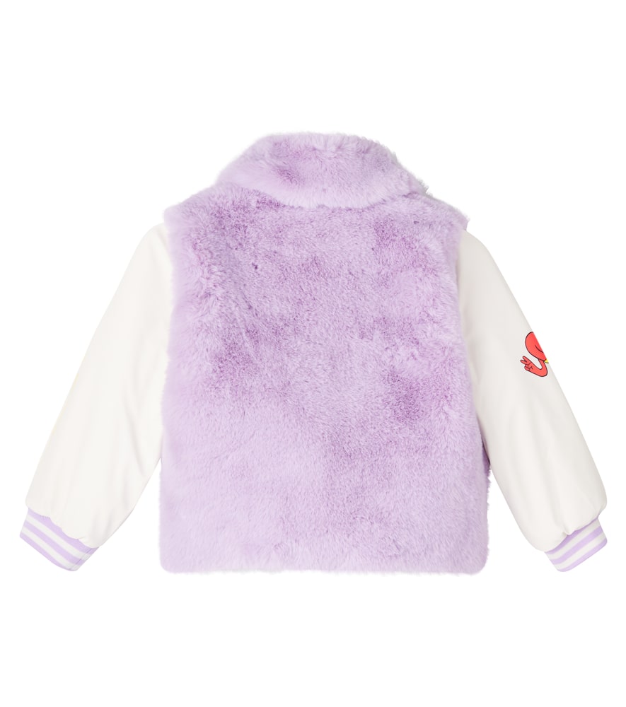 Stella Mccartney Faux Fur-trimmed Varsity Jacket In Purple