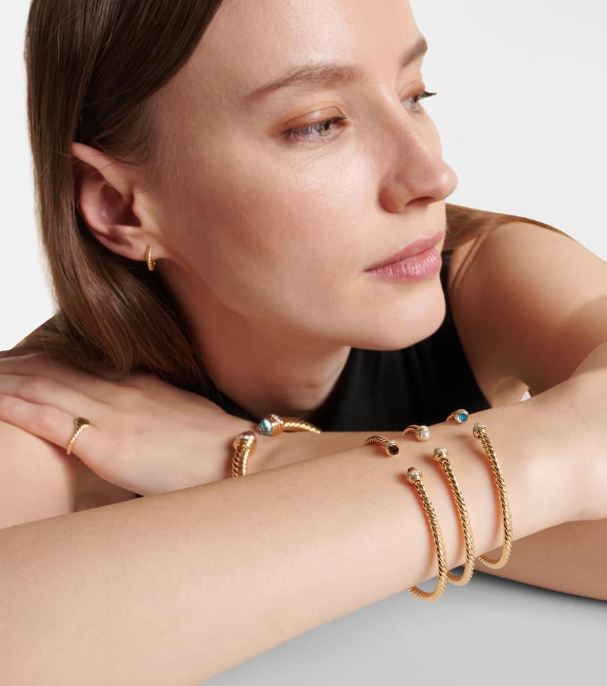 David Yurman Cablespira® Flex 18kt Gold Cuff Bracelet With Garnets And Diamonds