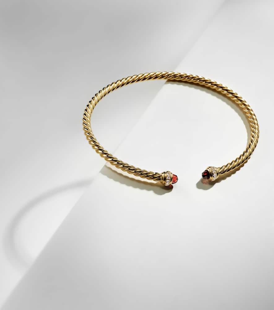 David Yurman Cablespira® Flex 18kt Gold Cuff Bracelet With Garnets And Diamonds