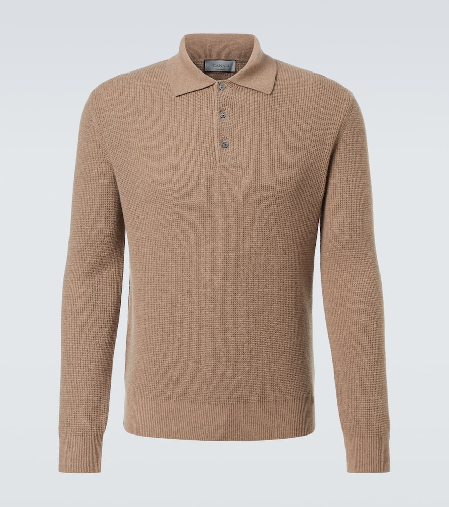 Waffle-knit wool and cashmere polo sweater