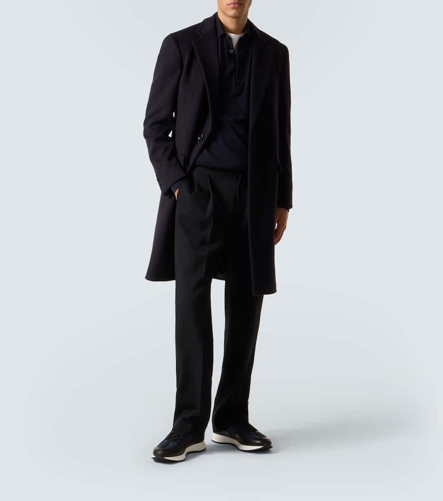 John Lobb Leather-trimmed Slip-on Sneakers In Blue
