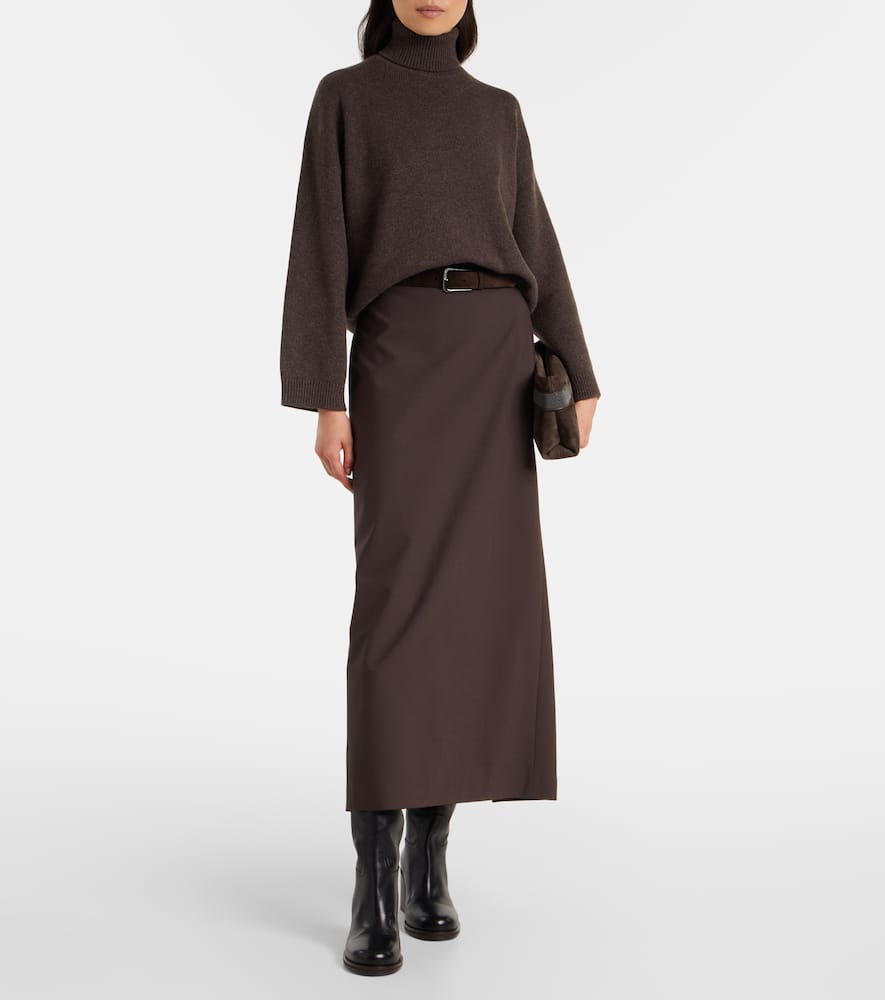 Brunello Cucinelli Monili Cashmere Turtleneck Sweater In Brown