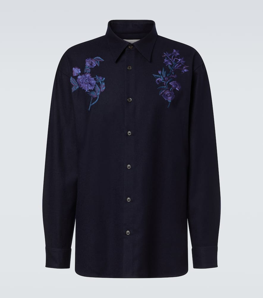Dries Van Noten Mens Navy Croom Embroidered Wool Shirt In Blue
