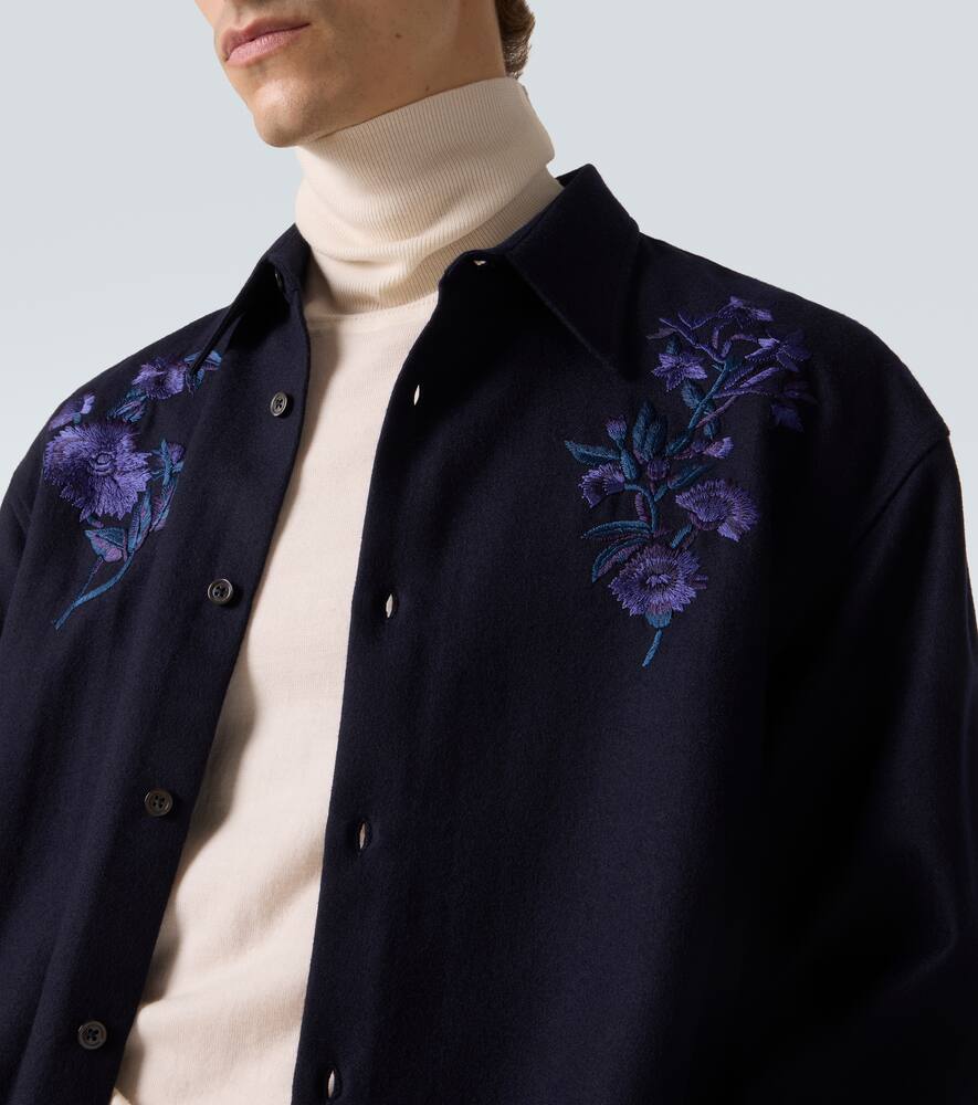 Dries Van Noten Mens Navy Croom Embroidered Wool Shirt In Blue