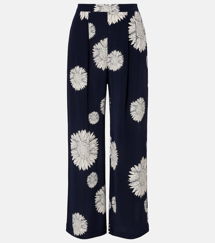 Asceno Isola Silk Crêpe Straight Pants In Blue