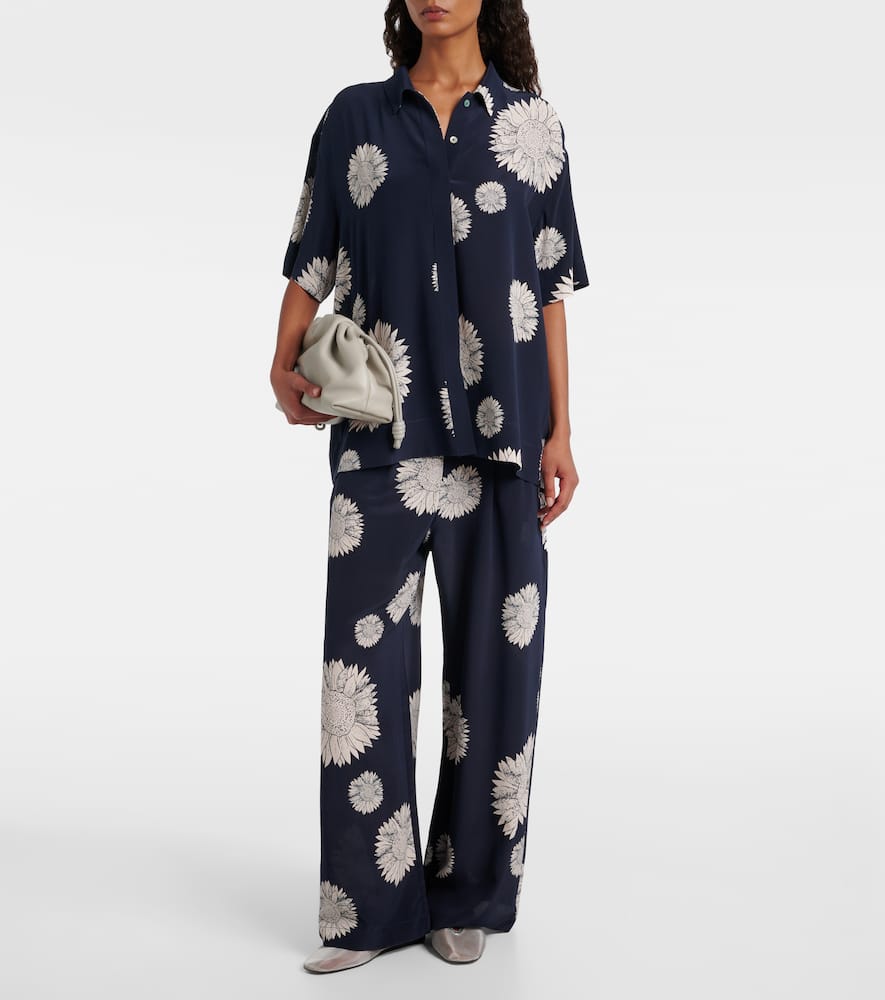 Asceno Isola Silk Crêpe Straight Pants In Blue