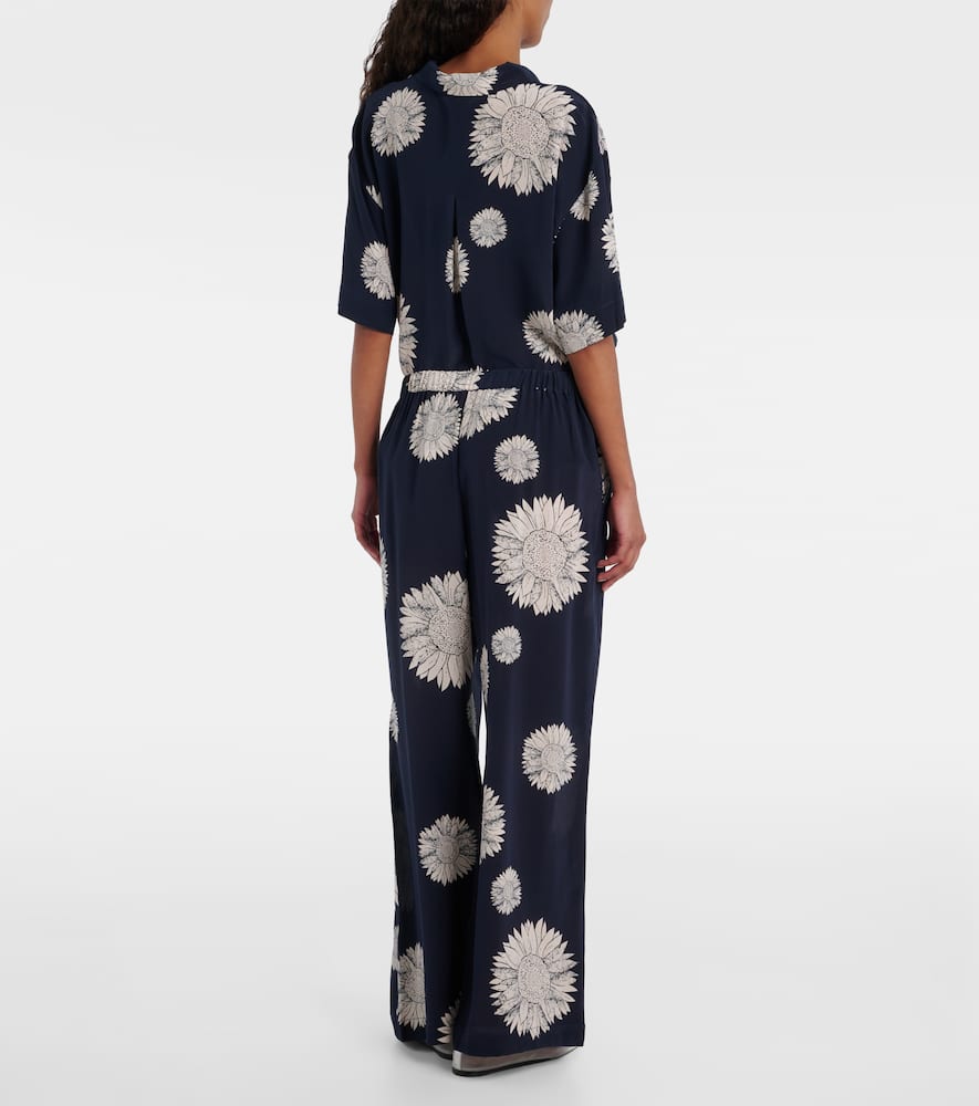 Asceno Isola Silk Crêpe Straight Pants In Blue