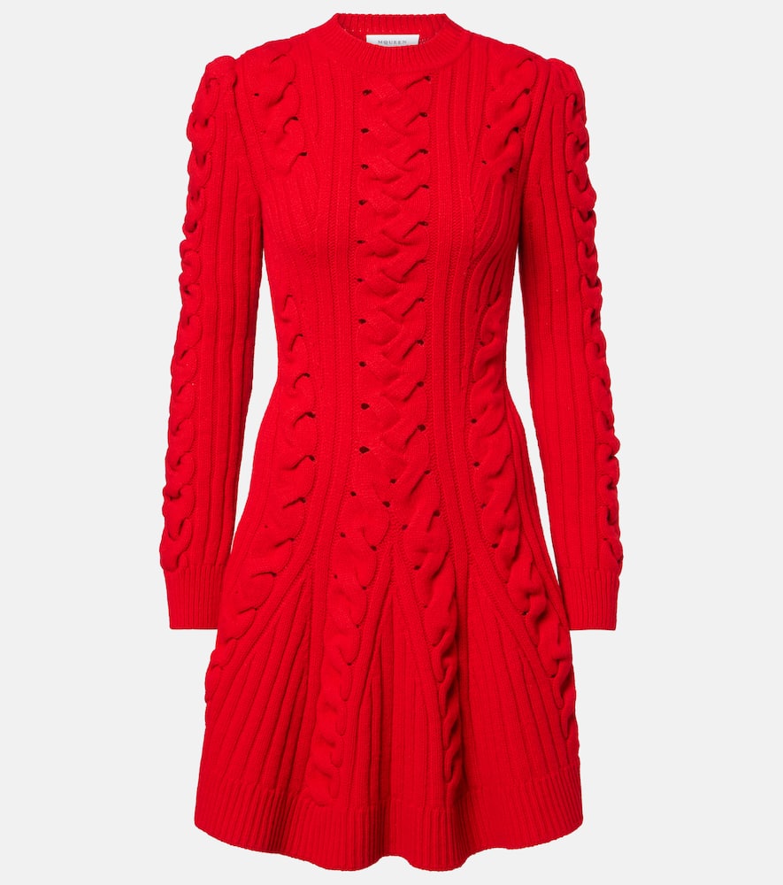 Alexander Mcqueen Cable-knit Wool And Cashmere Minidress In Red