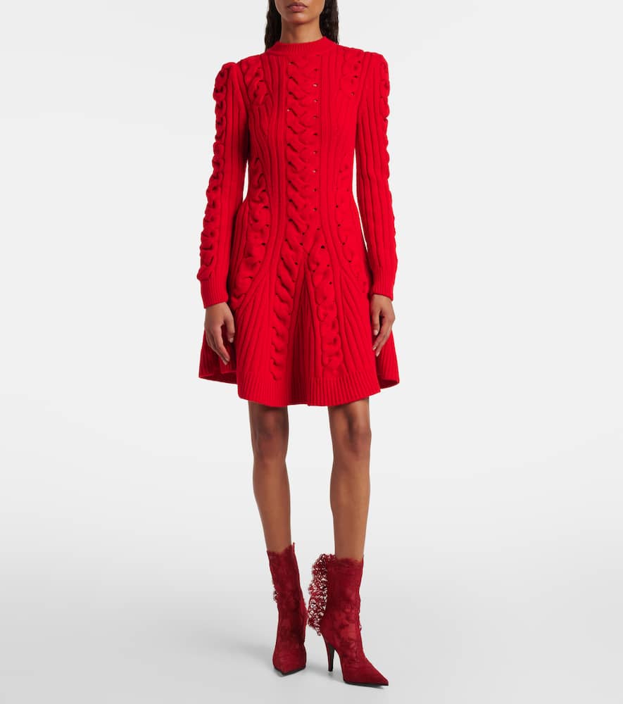 Alexander Mcqueen Cable-knit Wool And Cashmere Minidress In Red