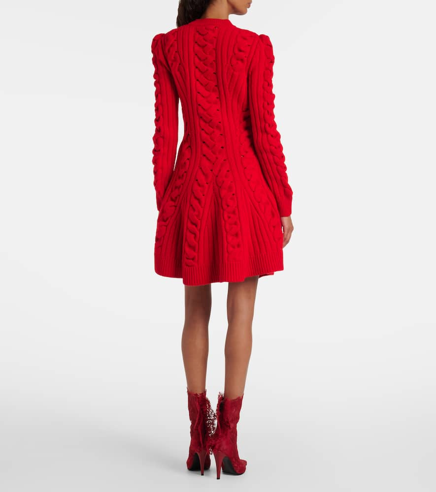 Alexander Mcqueen Cable-knit Wool And Cashmere Minidress In Red