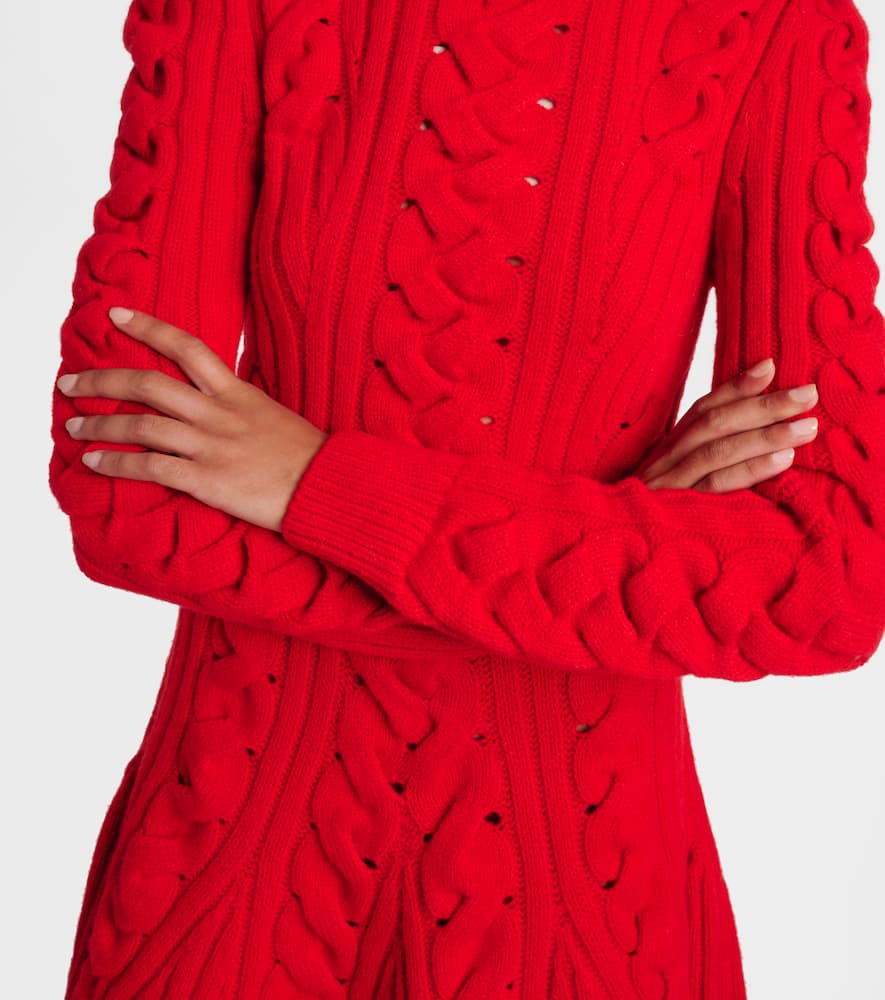 Alexander Mcqueen Cable-knit Wool And Cashmere Minidress In Red
