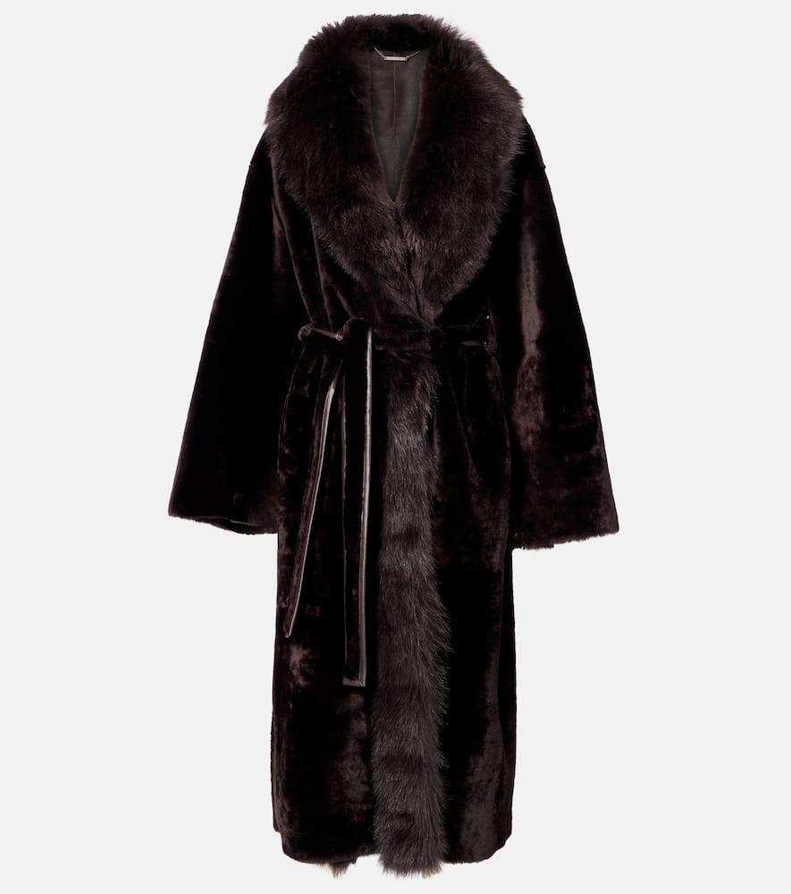Nour Hammour Isadora Shearling Wrap Coat In Black