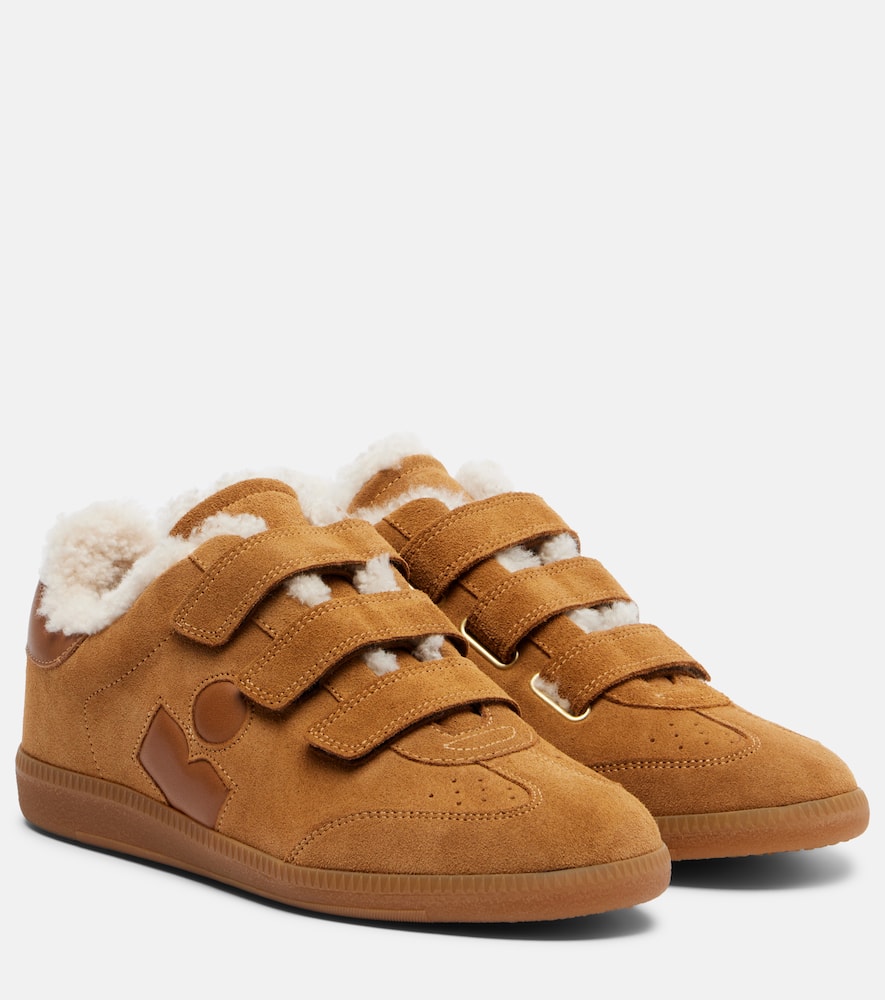 Isabel Marant Beth Shearling-trimmed Suede Sneakers In Brown