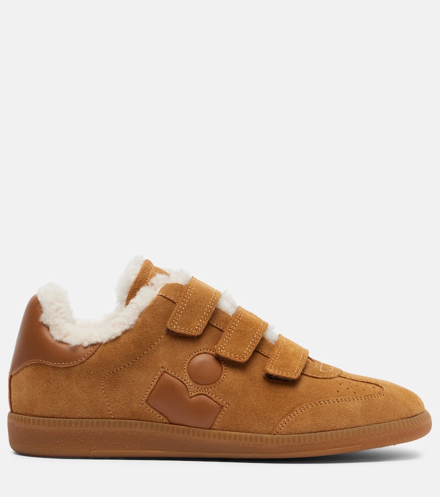 Isabel Marant Beth Shearling-trimmed Suede Sneakers In Brown