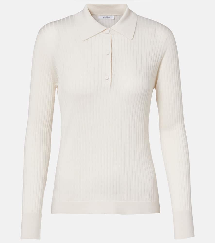 Max Mara Mxpgitano Cashmere And Silk Polo Sweater In White